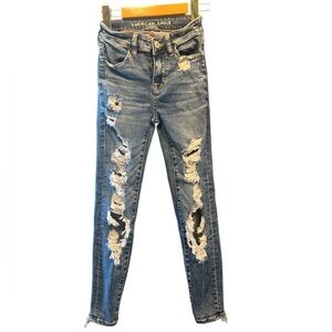 American Eagle Super Skinny Distressed Jeans – Size 000 – Petite-Friendly